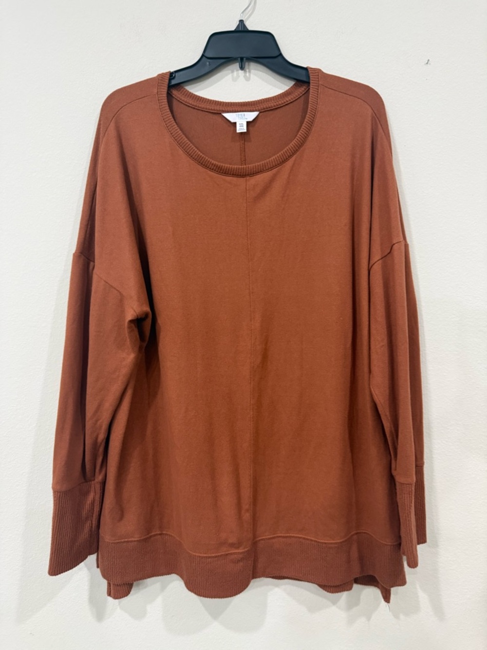 Time and Tru Rust Brown Long Sleeve Crewneck Top